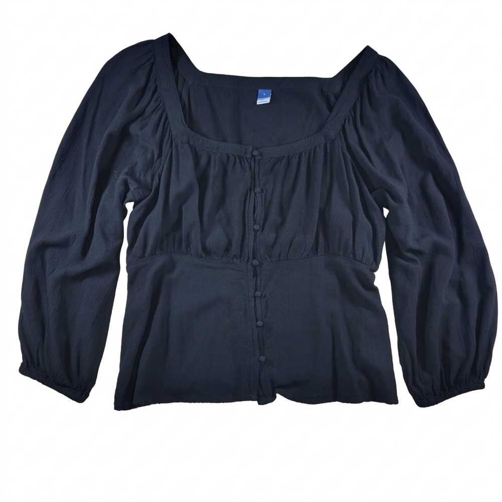 Old Navy Square Neck Button Front Peplum Top L Black Whimsigoth Cottagecore Goth